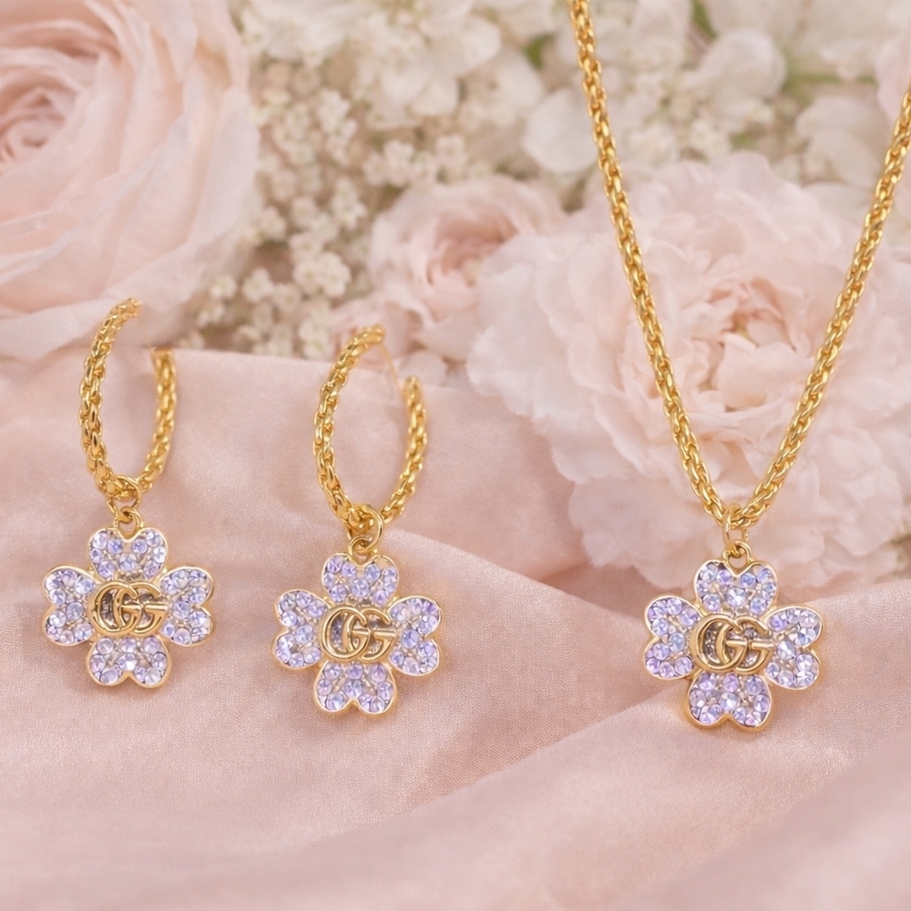 Lavender Purple Jewelry Set Earrings and Necklace